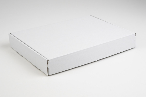 Wellpappe Stanzverpackung "Sendobox", 350x250x50 mm, 1-wellig, E-Welle weiß