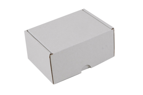 Wellpappe Stanzverpackung mit Klappdeckel, 134x100x65 mm, 1-wellig, 1.39e weiß/weiß