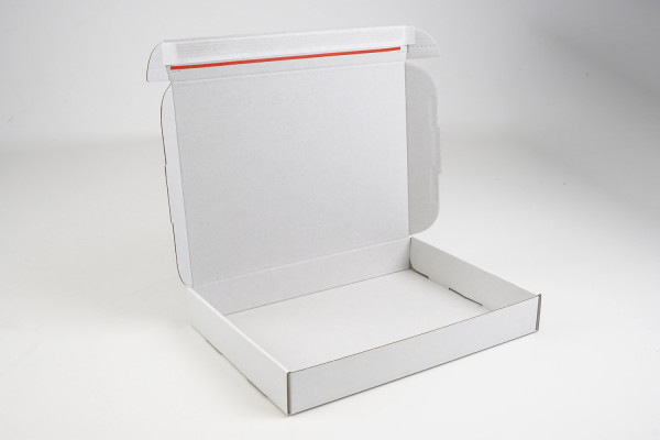 Wellpappe Stanzverpackung "Sendobox", 350x250x50 mm, 1-wellig, E-Welle weiß