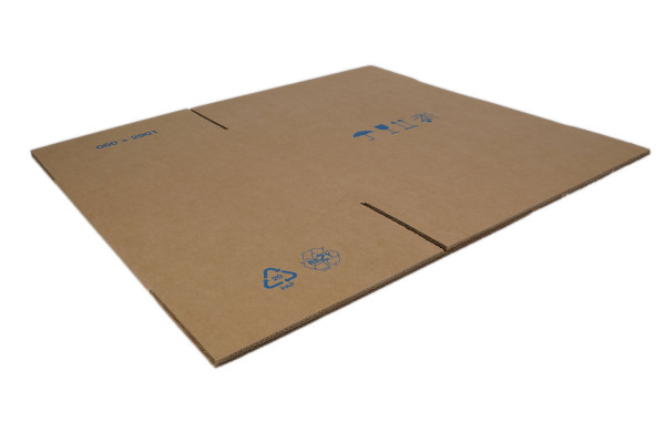 Wellpappe Faltkarton, 2-wellig, geheftet mit Warndrucke, 580x380x460 mm